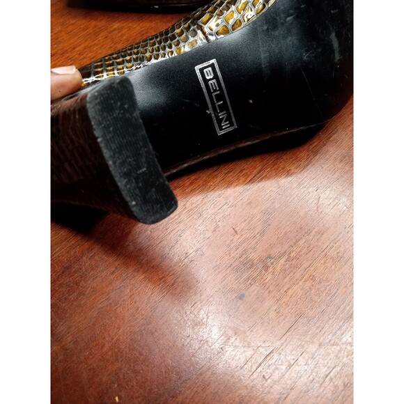 Bellini M Women's VTG Pump Black Gold Leather Snake Print Retro Heel Size 9.5W - Picture 9 of 10